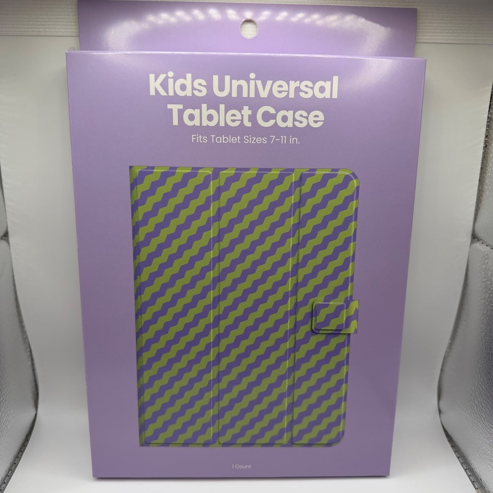 GEMS Kids Universal Tablet Case Purple Green Wavy Stripe Folio‎ 7-11 inch